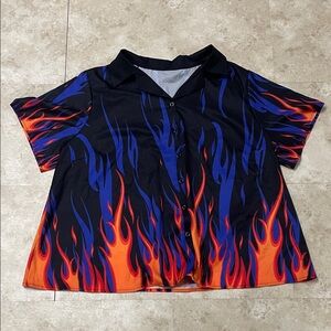 Flame Print Button-Up Shirt